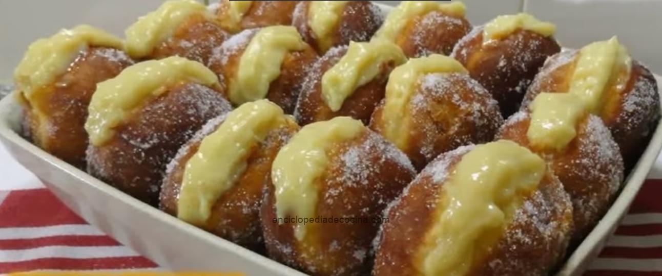 Bombas rellenas con crema de queso y nuez